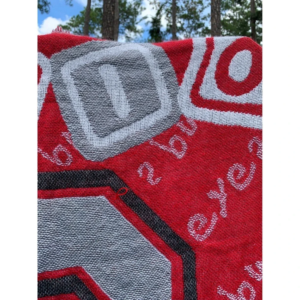 Vintage Ohio State Buckeyes Throw Blanket Woven Fringe Tapestry College 35x46